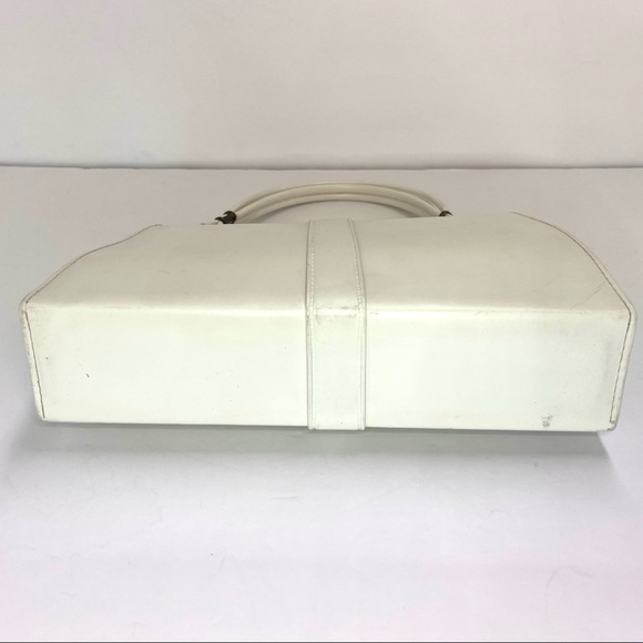 Vintage Madwed White Leather Purse Frame Doctor Bag Gold Tone Metal Closure - Picture 8 of 11